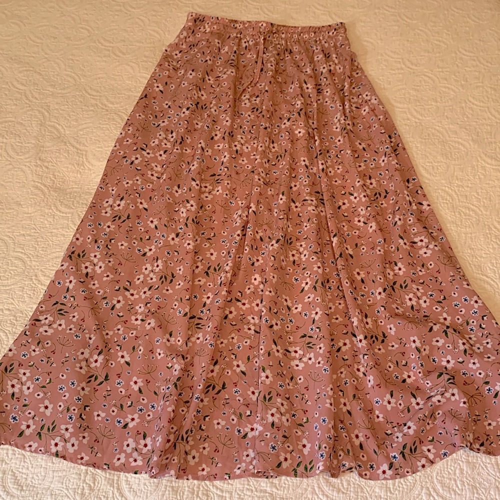 Bluetime Pink Ditsy Floral Maxi Skirt